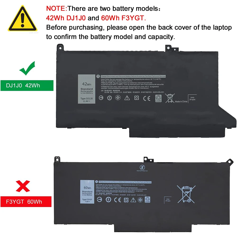 42Wh DJ1J0 Laptop Battery for Dell Latitude 12 7280 E7280 7290 E7290 13 E7380 E7390 7380 7390 14 E7480 E7490 7480 7490 DJ1JO