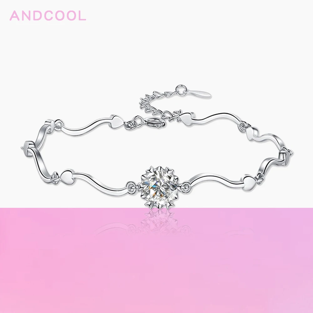 

Andcool Moissanite Bracelet For Women Silver 925 Simple Snowflake Moissanite 925 Silver Bracelets Lady Girl Gift Women's Jewelry