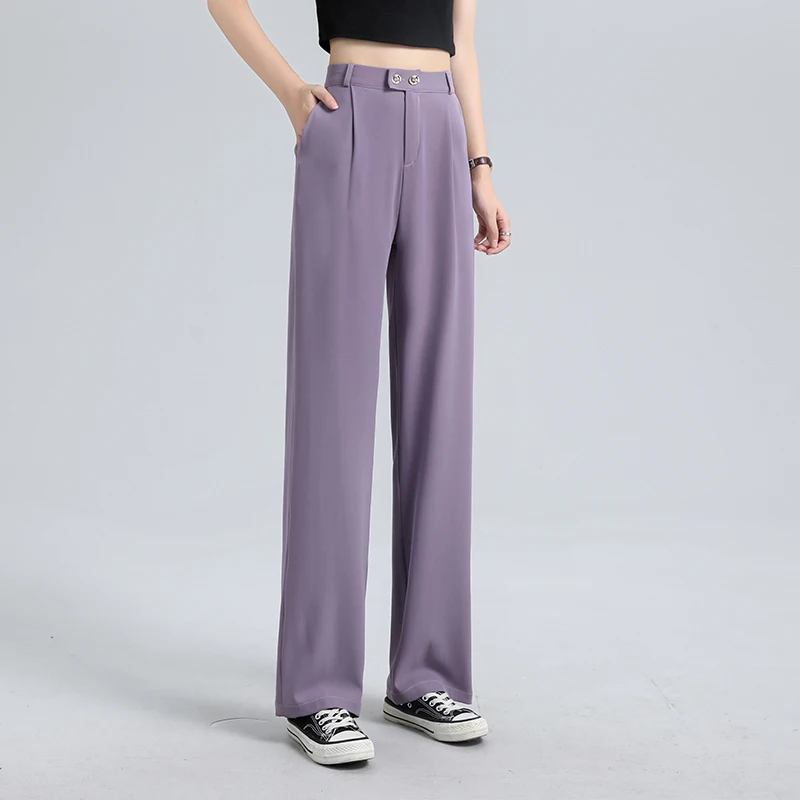Women’s Suit Pants Wide Leg Pants Korean Style Office Ladies Loose Suit Office Lady Casual Pant Thin High Waist Straight Trouser