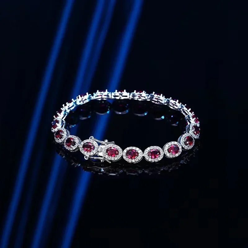 

S925 Sterling Silver Ruby Bracelet Women's High end Temperament Simple Light Luxury Exquisite Wife Valentine's Day Gift