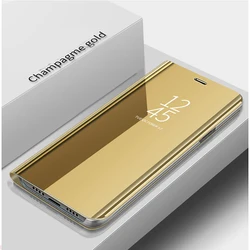 Mirror Cover Smart View Leather Magnetic Book Stand Case - Reflective Design and Durable Protection for Samsung A17 (Gold 02)