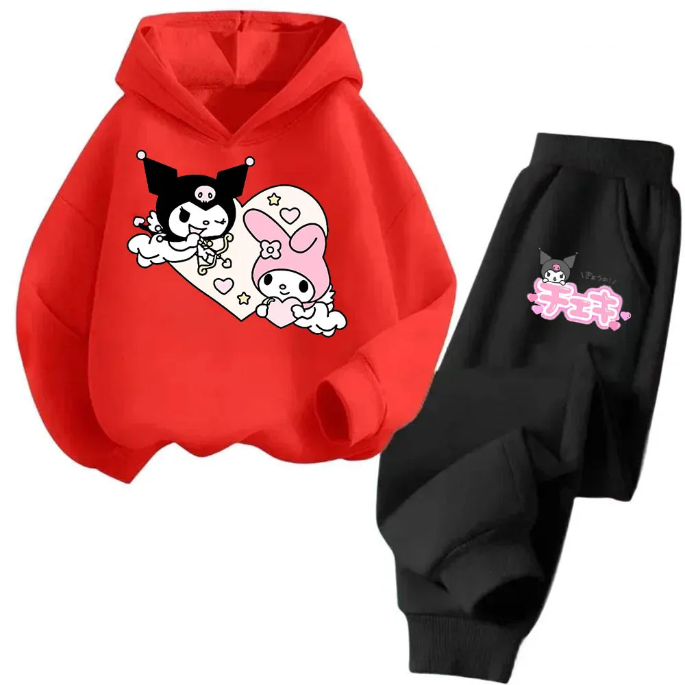 Cartoon Printed Kuromi Children's Tops Hooded Multi Color Girls' Clothing with Warm Thick Pants Sanrio Autumn and Winter New 4