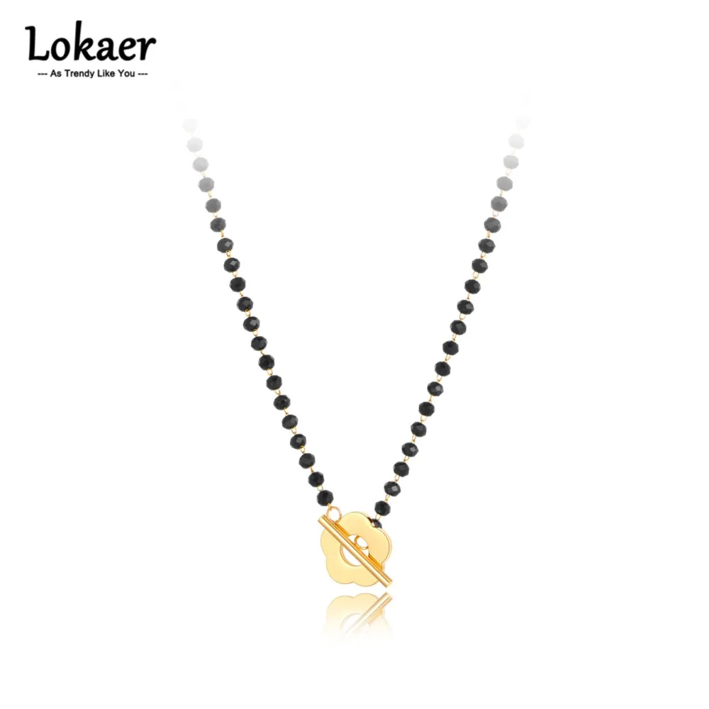 Lokaer Mode Schwarz CZ Kristall Charme Halsketten Für Frauen Edelstahl Weiße Perle Link Kette Böhmischen Strand Halskette N22083_voghion.com