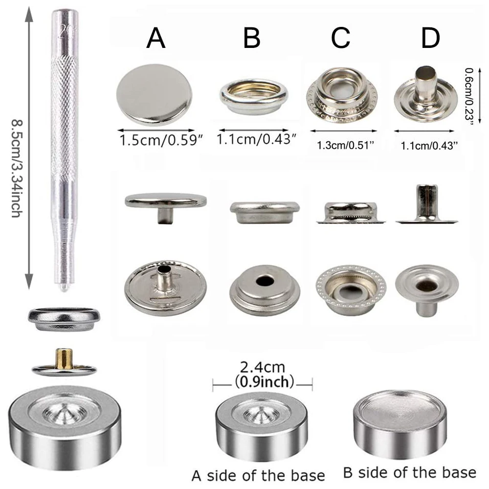 Snap Fastener Kit 100pcs 15mm for DIY Craft