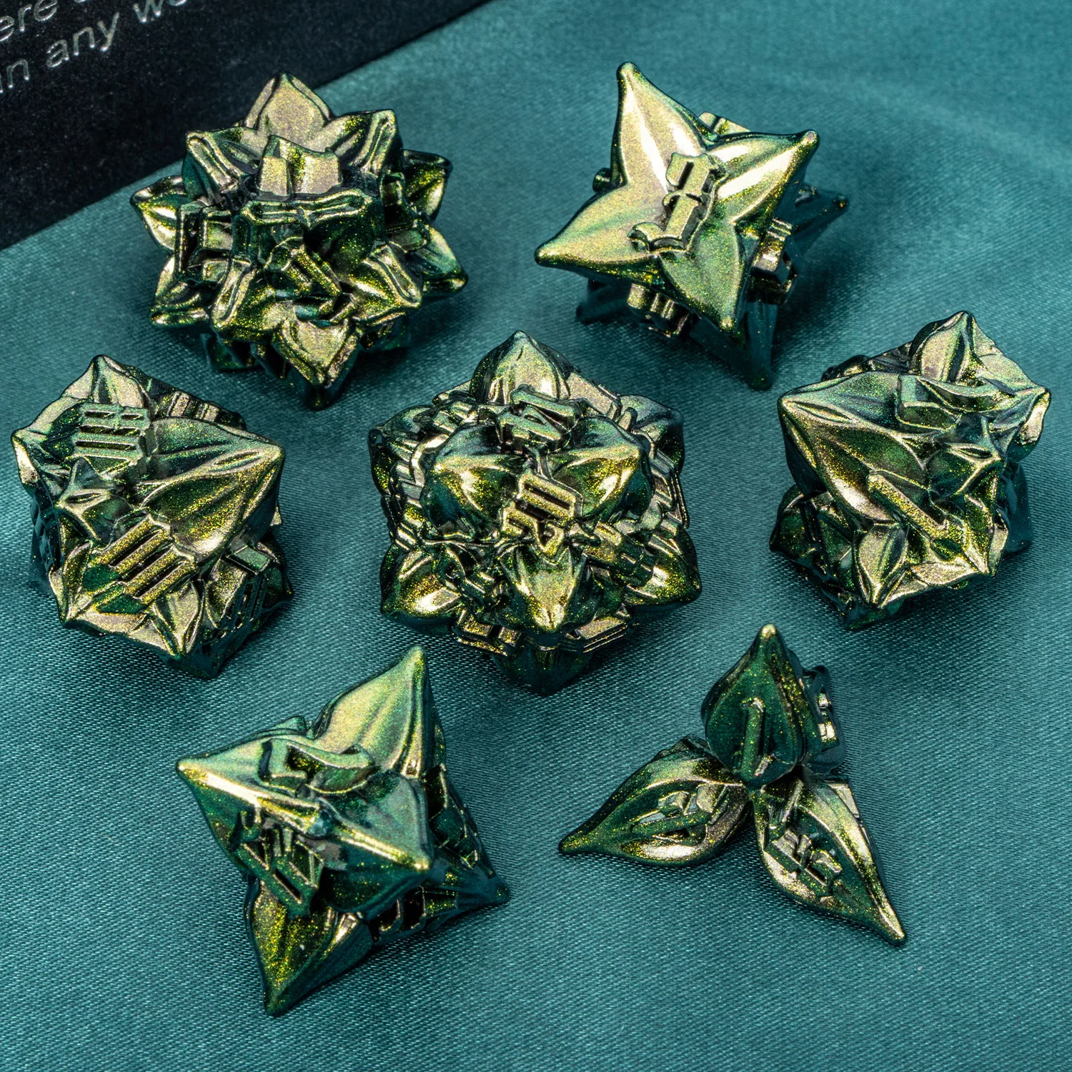 Dnd Metal Polyhedral RPG Dice Set For Dungeon and Dragon Pathfinder Role Playing Games D20 D12 D10 D8 D6 D4 D + D Retro Green game dice,dice set