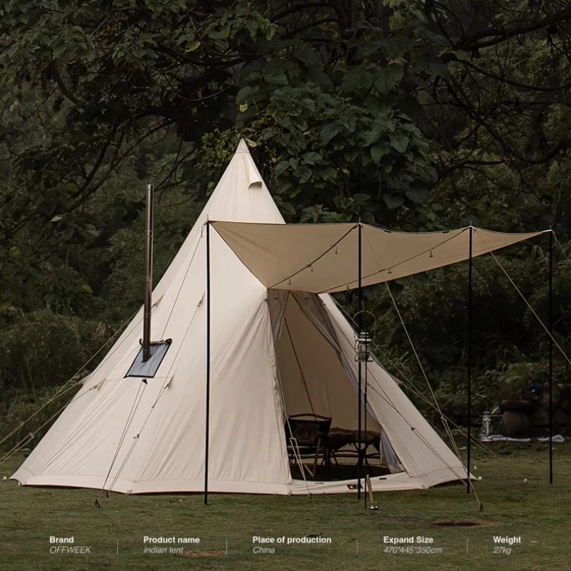 

Offweek 4.7m High Camping Tent Double Door Mohican Tipi Tent Outdoor Large Glamping Equipment with Chimney Jacket