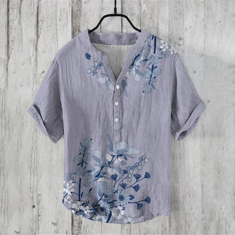 New men's cotton linen shirt casual shirt lightweight short sleeved beach Hawaii men's