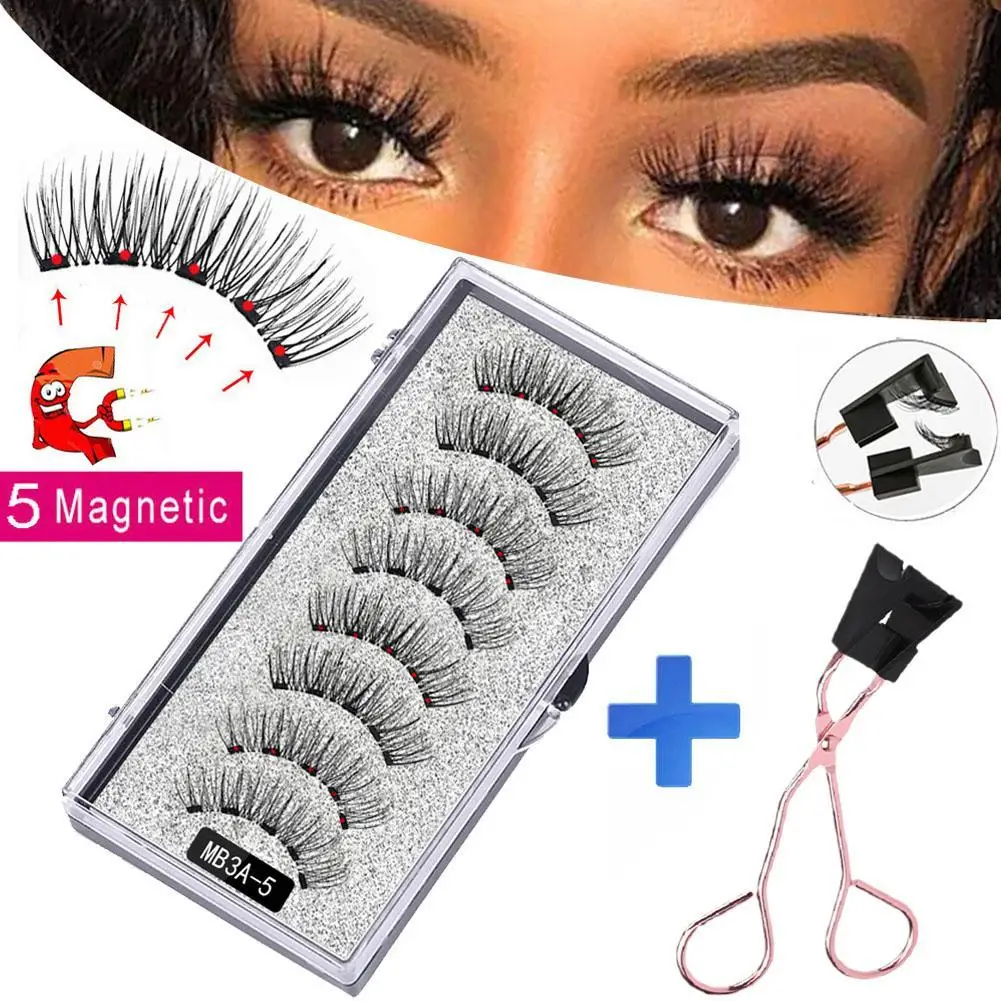 

5 Magnetic 3D Natural False Eyelashes Reusable Handmade Artificial False Eyelashes Set With Tweezers Beauty Makeup Tools