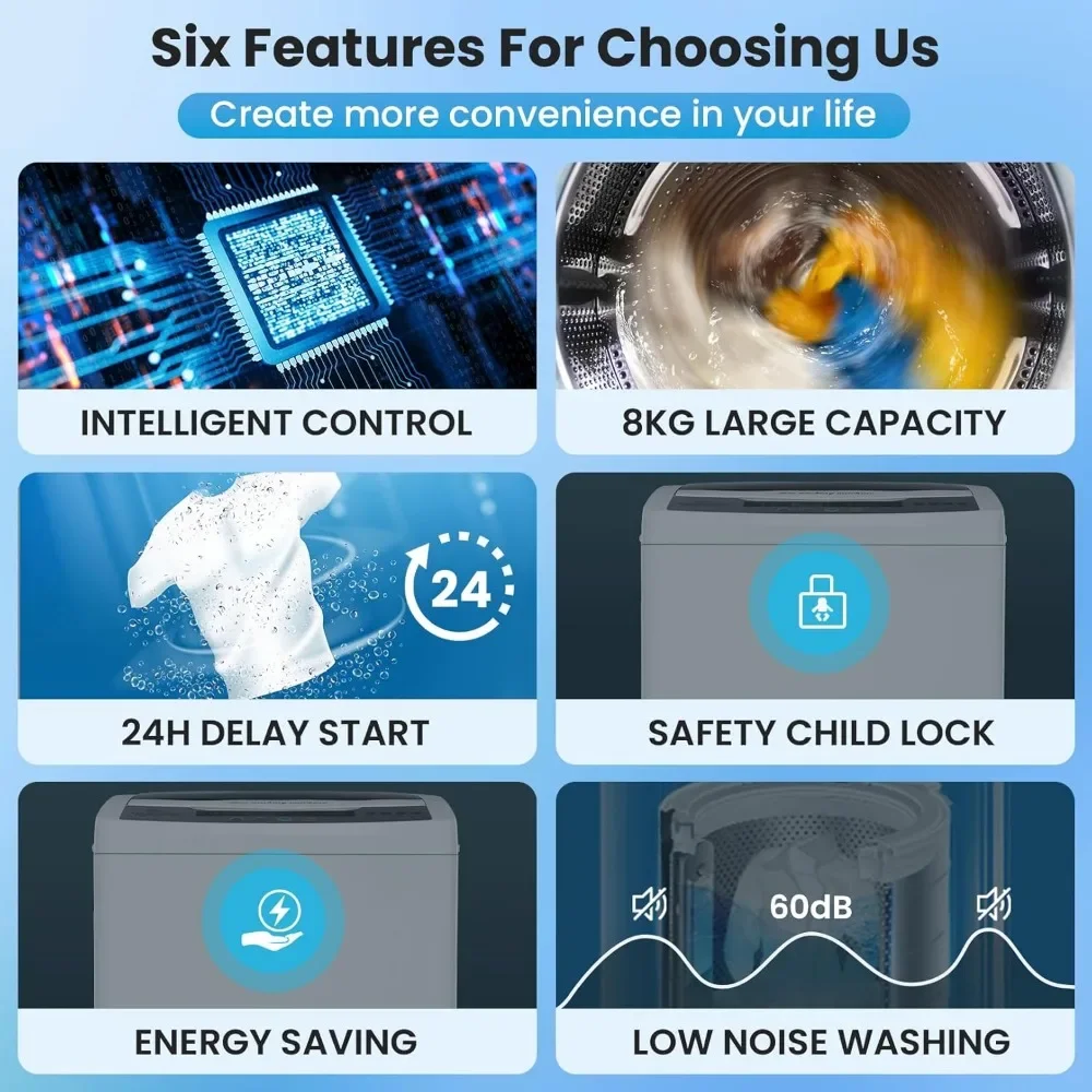Portable Wash Machine, 17.8lbs Dryer Combo W Drain Pump, 10 Programs 8 Water Levels LED Display, 2.4 Cu.Ft Full Automatic Washer 6