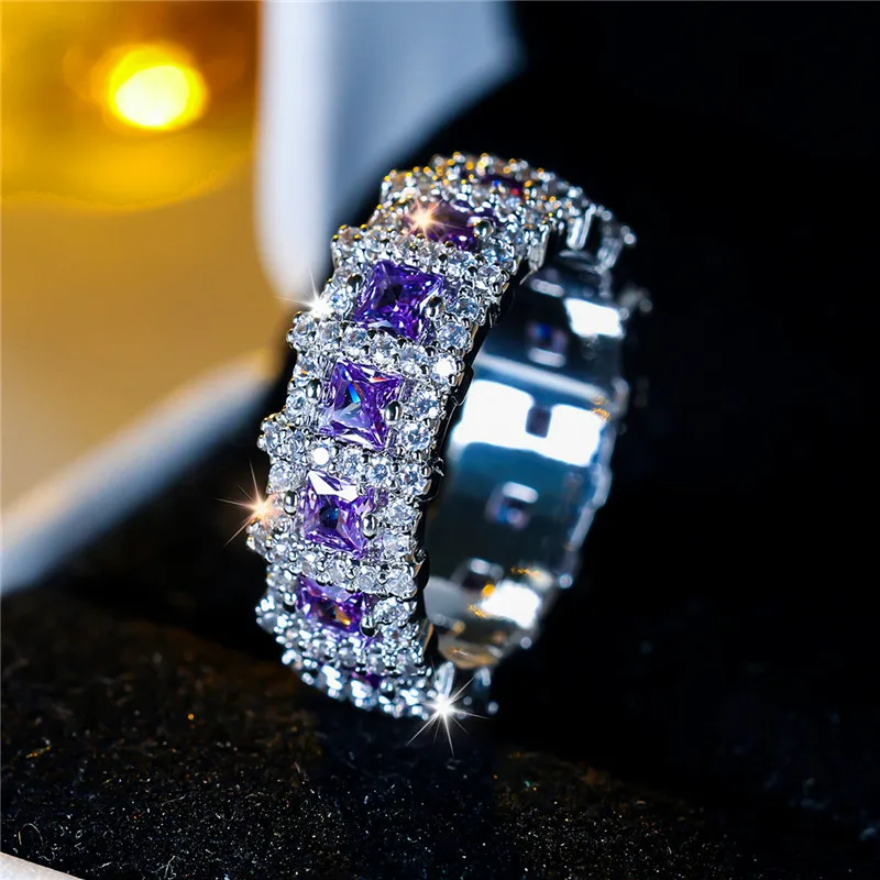 Bague En Argent Massif 925 Avec Zircon Violet - Taille 57/58 - Occasion élégante