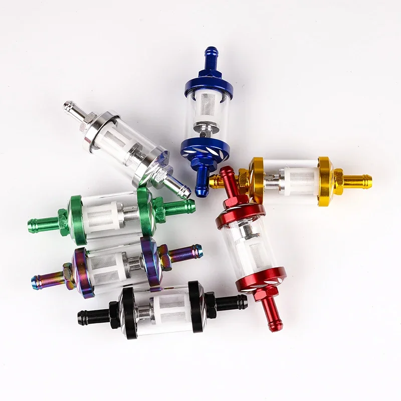 Motorcycle Fuel Filter 8mm CNC Aluminum Alloy Glass Gas Fuel Gasoline Oil Filter for Dirt Pit Bike 125/140/150/160cc CRF70 90 110 TTR100 110 KLX65