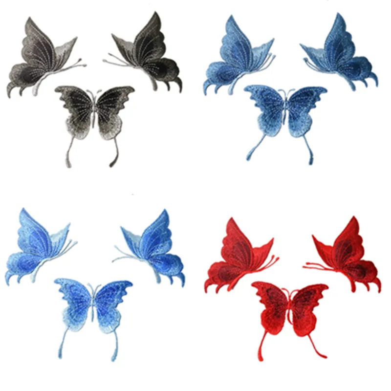 Blue red butterfly embroidered patches applique sewing lace clothes Blue red butterfly embroidered patches applique sewing lace clothes