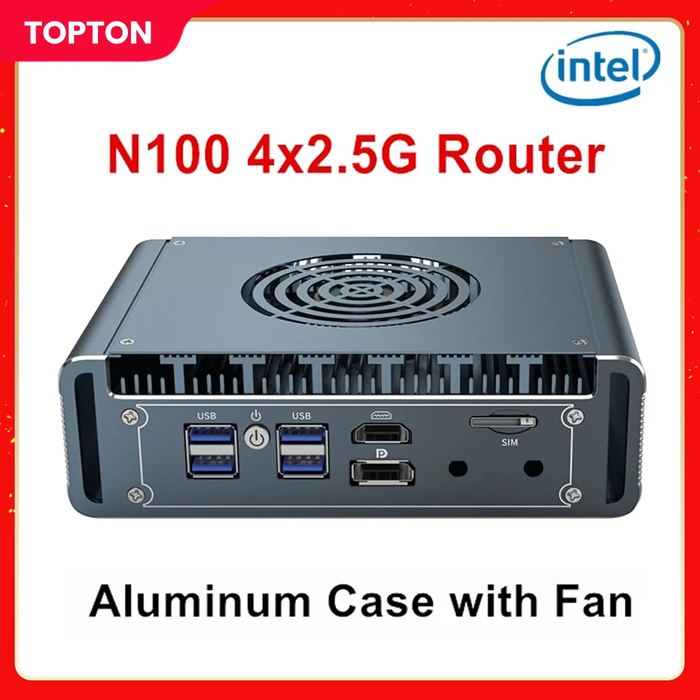 

Topton 12th Gen Intel N100 Mini PC Soft Router Aluminum with Fan 4x i226 2.5G LAN Celeron N5105 J4125 pfSense Computer Firewall