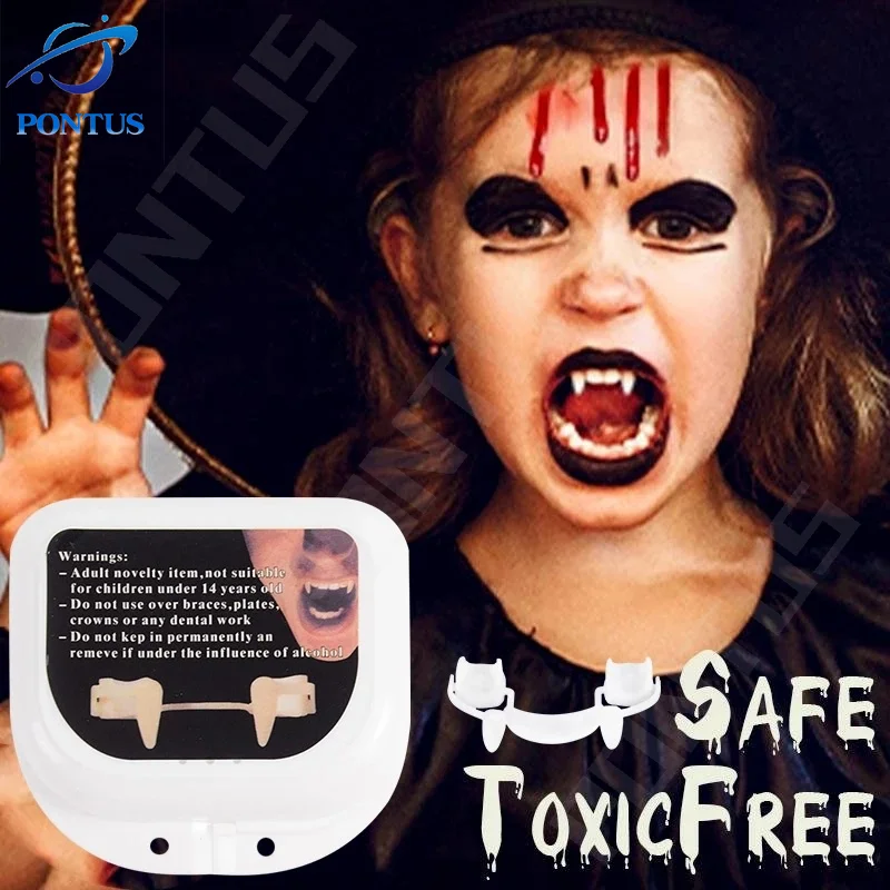 Halloween Vampire Teeth Retractable Fangs Zombie Teeths Bloody Dentures