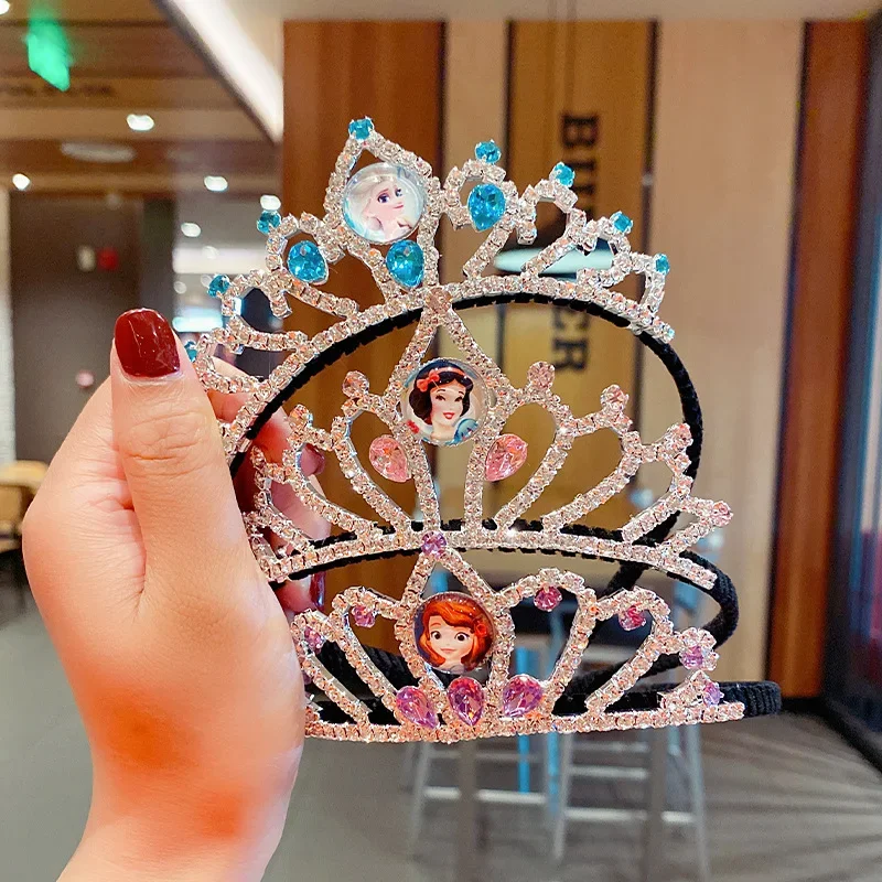 Disney Frozen Princess Crystal Crown Hairbands Fashion Hair Accessories Vintage Cartoon Girl Princess Birthday Headband For Girl hair accessories princess pretend toys