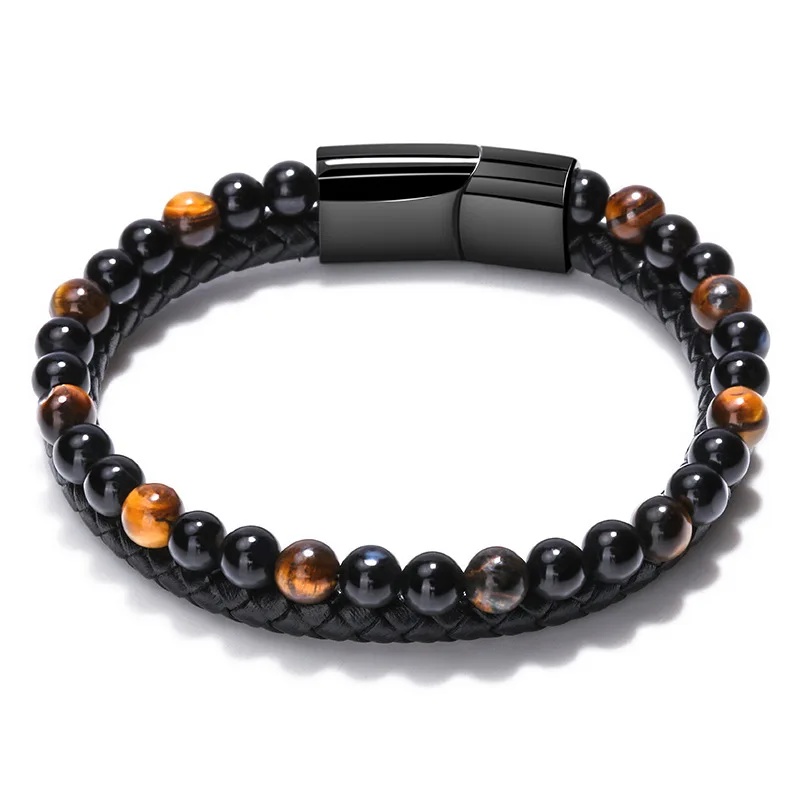 

Natural stone beaded bracelet for men, cowhide rope bracelet jewelry
