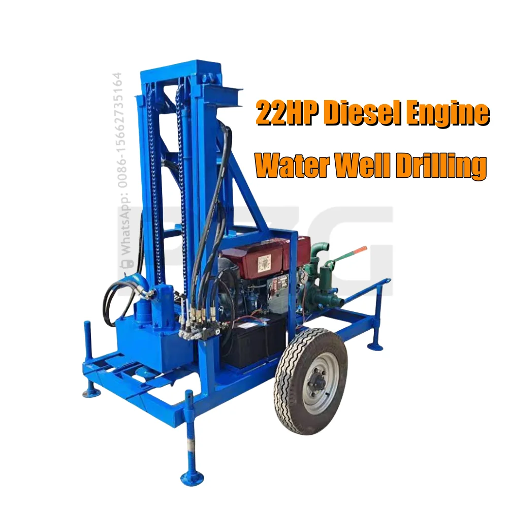 

Portable 22HP Diesel Engine 100m Water Well Drilling Machine Ground Water Bore Well Digging Machine With Tractor And Wheels