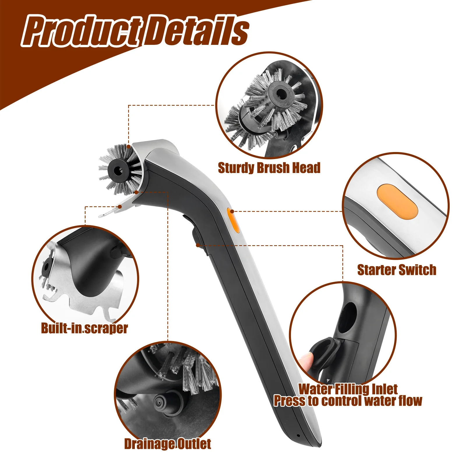 Electric Grill Brush Outdoor Steam Cleaning Brushes BBQ Cleaner Charcoal Scraper Gas Accessories Cook Kitchen Tool