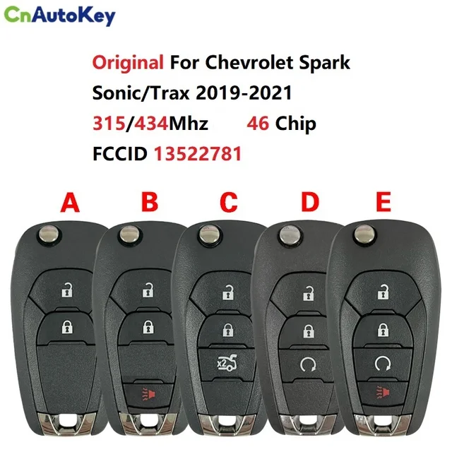 Chevrolet Spark Sonic Trax 2019-2021 Original Key 2/3/4 Button 315/434MHz 46 Chip 13522781 1