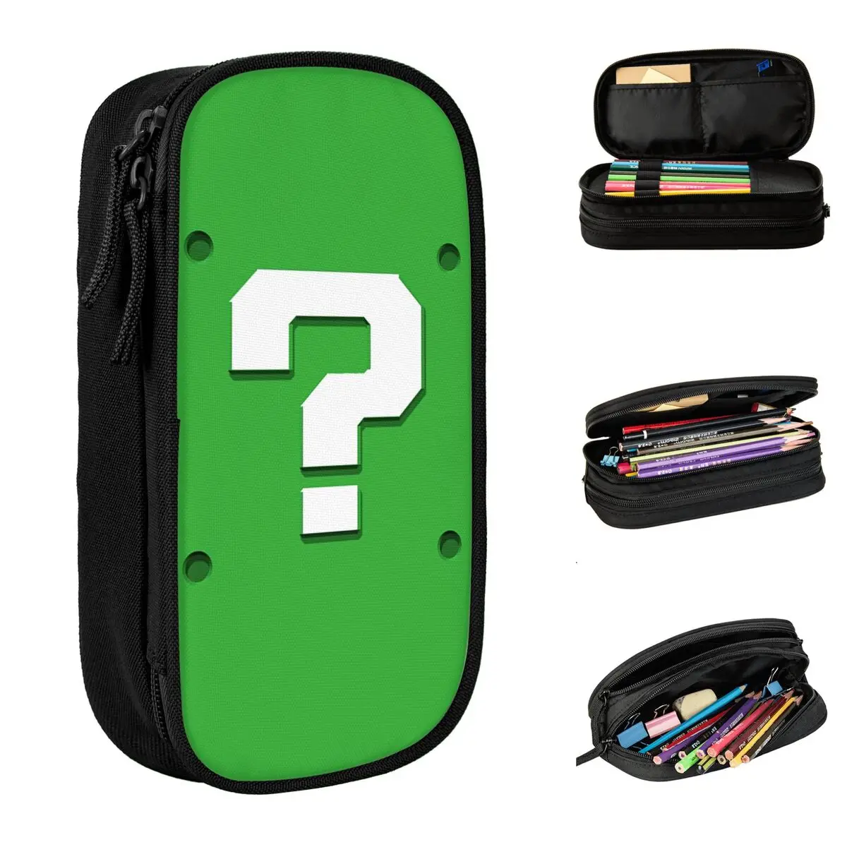 

Large Capacity Pencil Case Green Question Block Office Accessories Double Layer Pencil Case Stationery Make Up Bag Perfect Gifts
