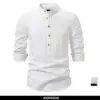 AIOPESON Men's 100% Cotton Solid Color Half-Button Casual Long Sleeve Shirt For Men Fashion Social Business Men Shirts