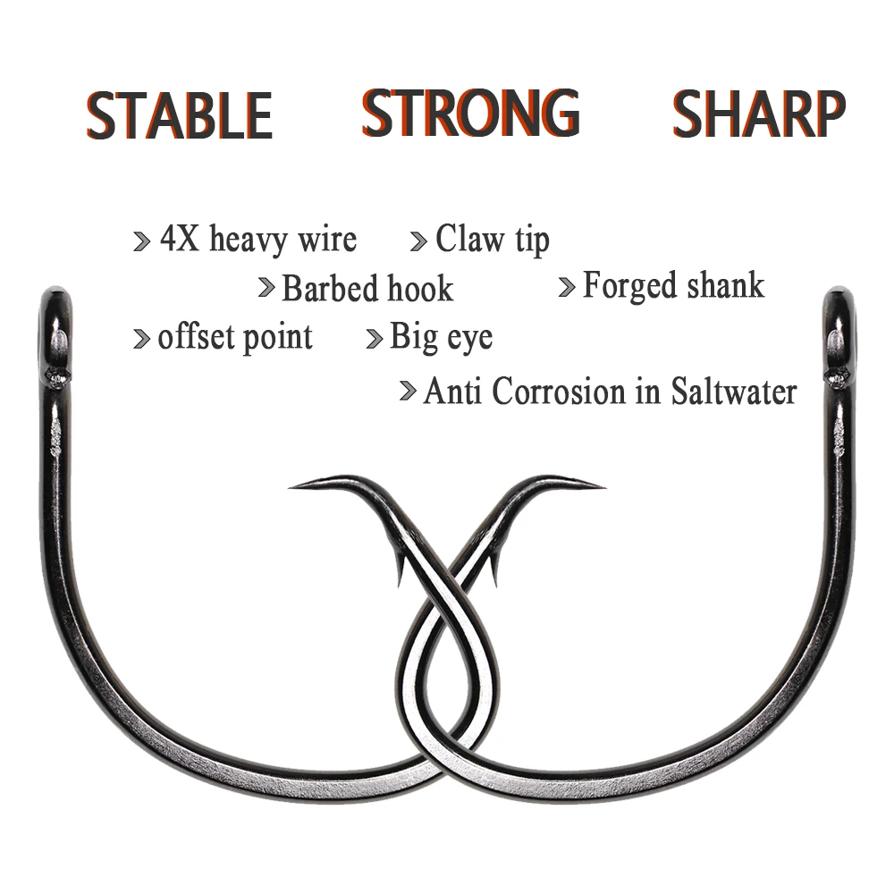 ICERIO Black Nickel Saltwater Fishing Hooks Strong Heavy Circle Hook for  Grouper Snapper Tuna Shark Sea Boat Fishing