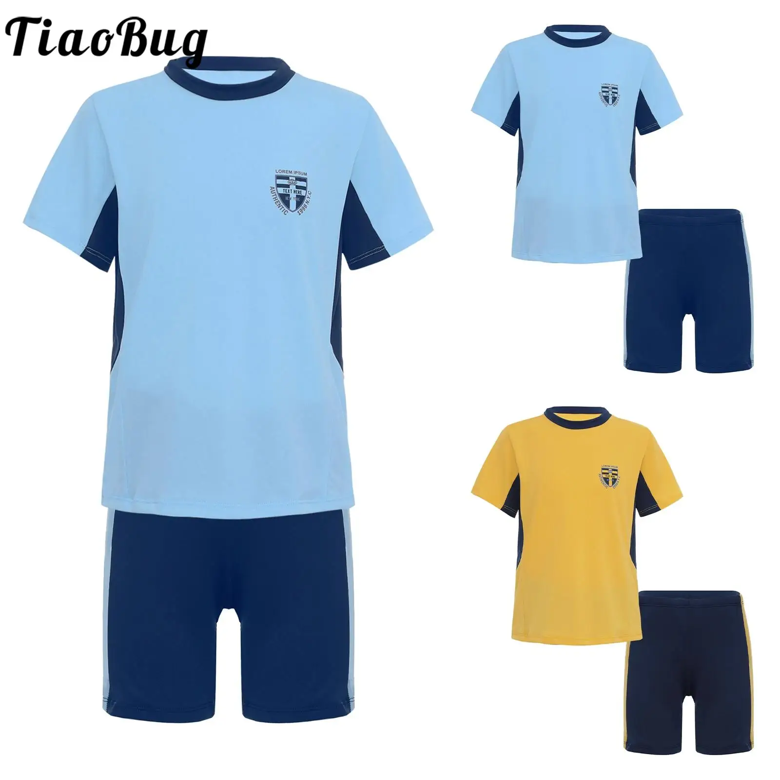 

Детский купальник из двух предметов для мальчиков, топ для плавания с коротким рукавом и шорты, цветной Женский комплект, пляжные водные спортивные купальные костюмы