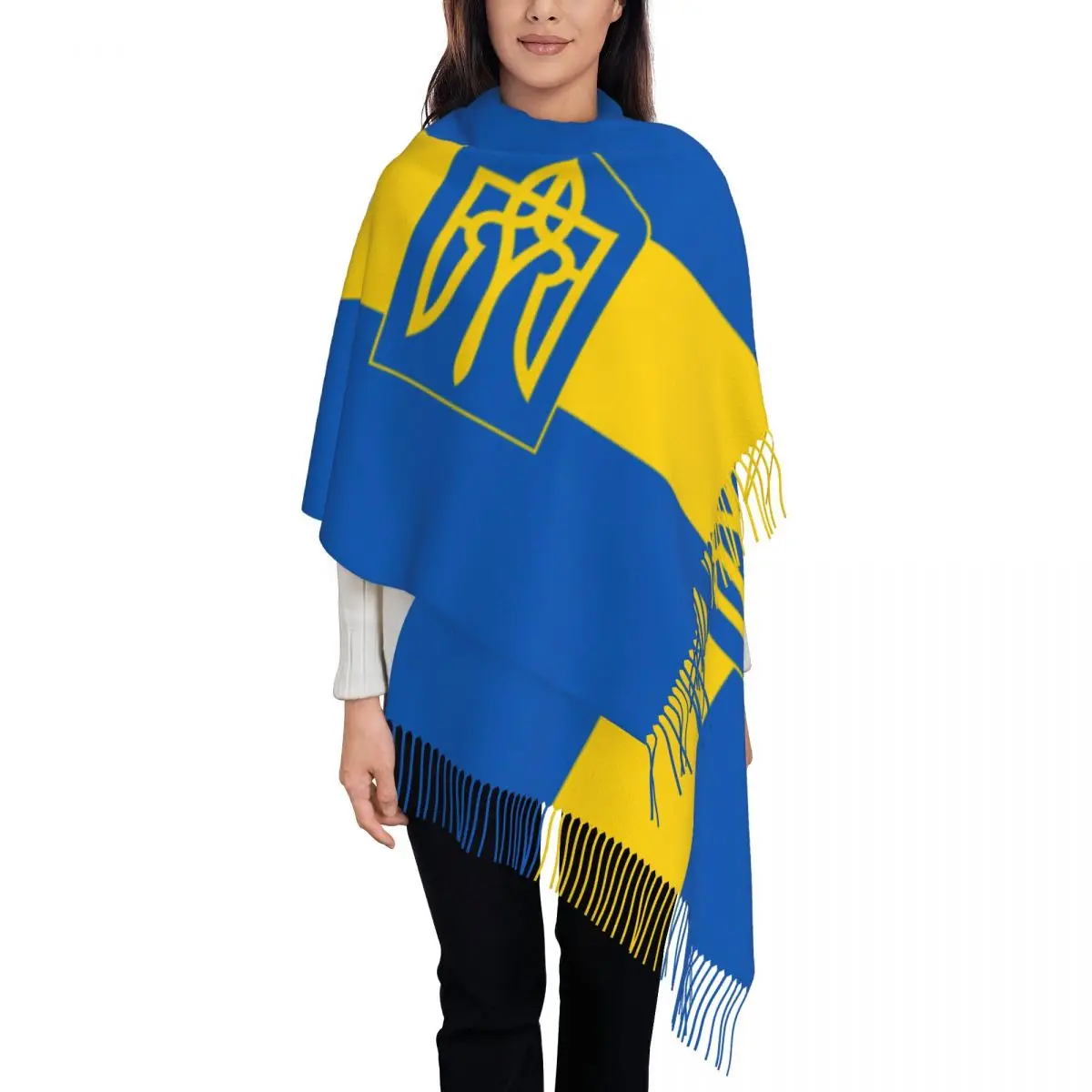 

Ukraine National Flag Scarf for Women Winter Fall Pashmina Shawls and Wrap Long Large Scarves with Tassel Ladies