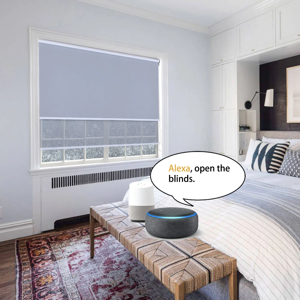 ม่านม้วนแบบคู่สำหรับหน้าต่าง มอเตอร์คู่ ผ้าม่านแบบกลางวันและกลางคืน สำหรับบ้านอัจฉริยะ 1