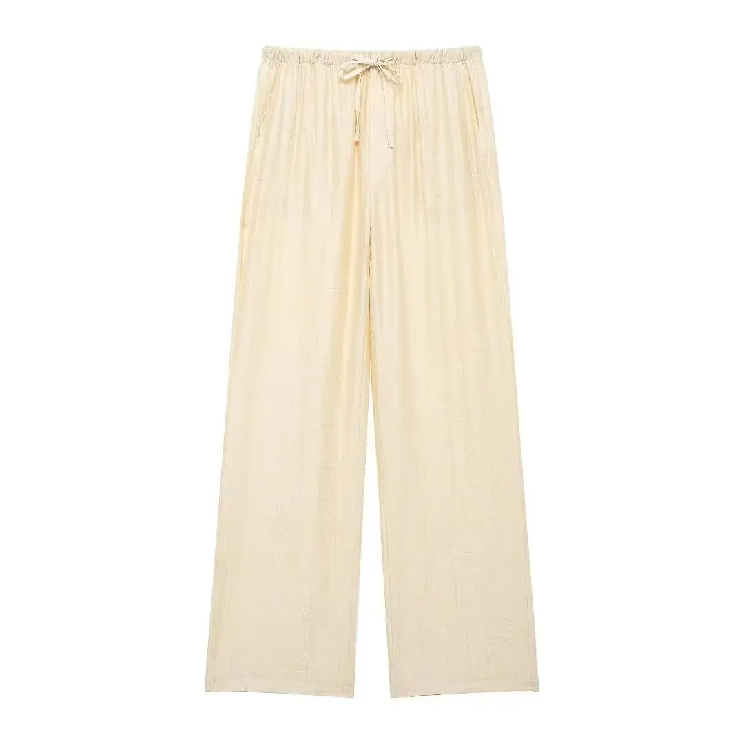 thumbnail image 1 of HH TRAF 2024 Traje femenino de manga larga con botonadura sencilla, cuello vuelto, camisa holgada con estampado + pantalón largo con lazo y cintura alta con cordones para mujer, 1 of 5