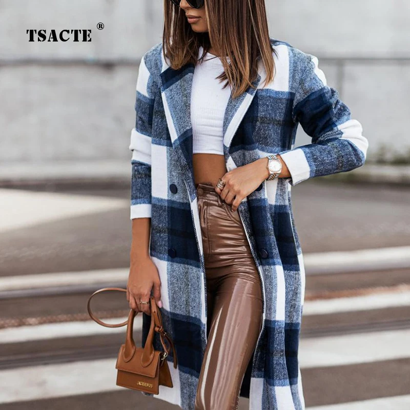

2023 Autumn Winter New Fashion Comfortable Casual Females Coats Street Trendsetter Medium Length Plaid Woolen Coats Womens Wears