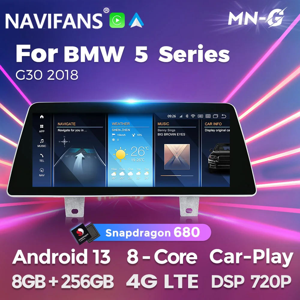 

2024 Беспроводная Автомагнитола Carplay Android 13 для BMW 5 серии G30 520D 2018 EVO мультимедийная Видеосистема GPS-навигация головное устройство