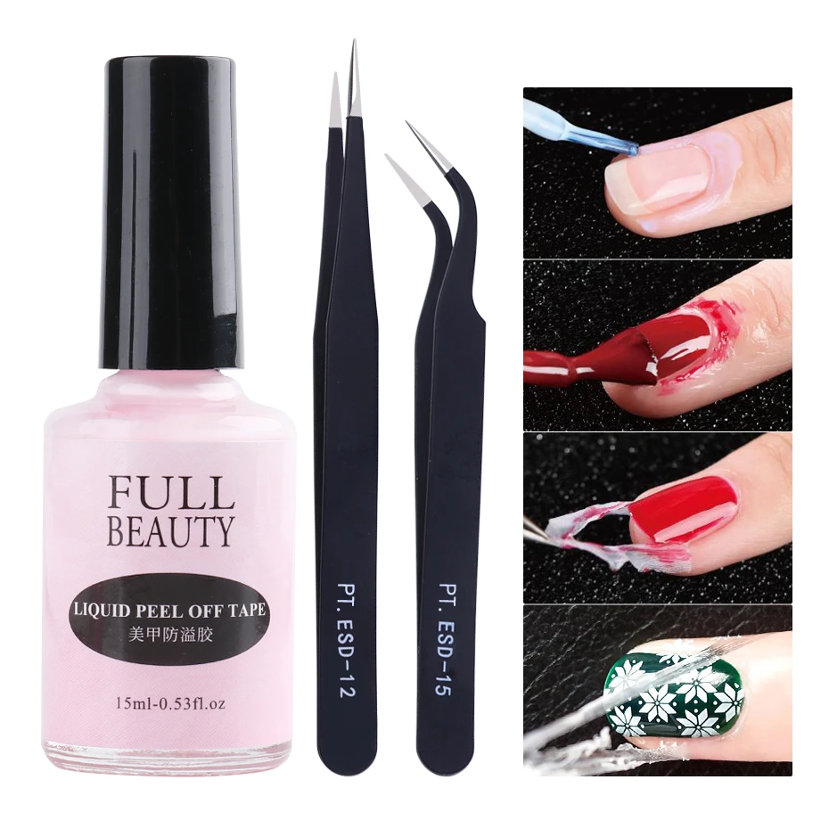 Gel protector de cutículas uñas, 15ml de crema, esmalte de uñas, cinta de pegamento, pinzas de herramienta BE1825|Gel uñas| - AliExpress