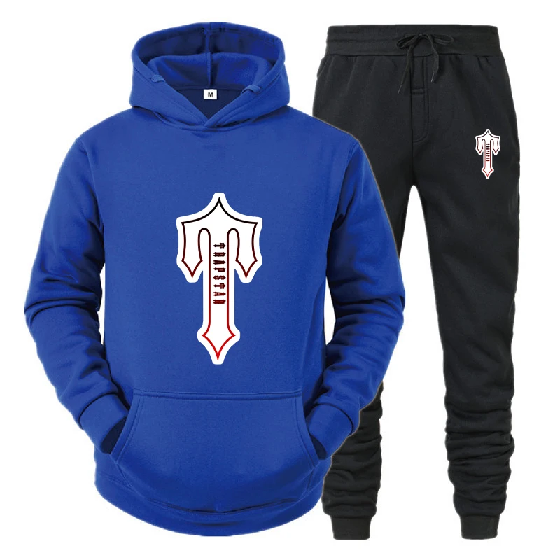 Mens Winter Hip Hop Trap Star Printed Sweatshirt Set Hoodies+Sweatpants Tracksuit  2 Piece Set