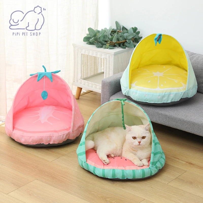 

Four Seasons New Fruit Cat Dog Bed Foldable Tent Cat Nest Watermelon Breathable Small Dog Comfortable Warm Slipper Dog Kennel