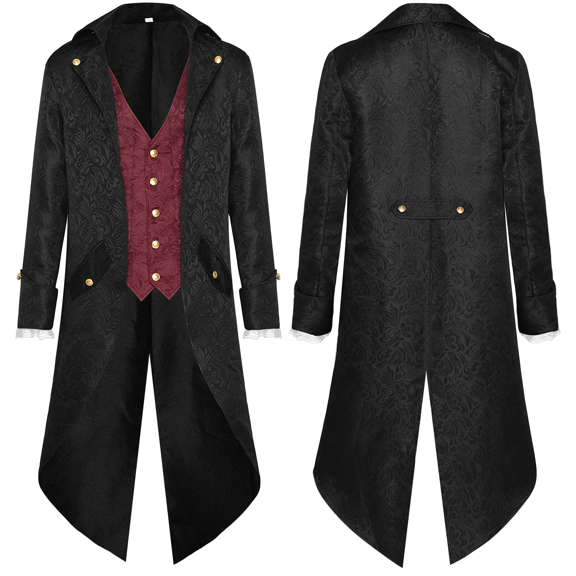 Mens Gothic Medieval Jacquard Tailcoat Jacket Halloween Costumes Steampunk Jacket Vintage Pirate Victorian Frock Coat Uniform
