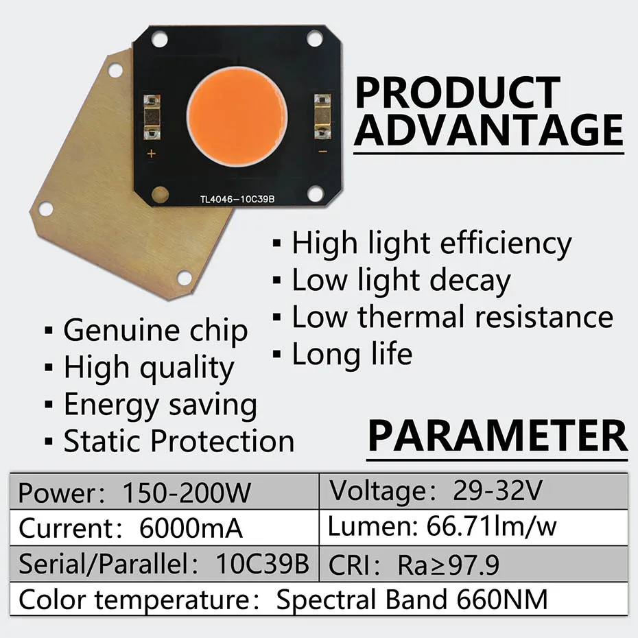 LED COB Chips 150-200W DC29-32V 6000mA 660NM Ra≥97 Für Video Licht Fotografie Beleuchtung Volle Spektrum wachsen Licht Phyto Lampe – Detail 2