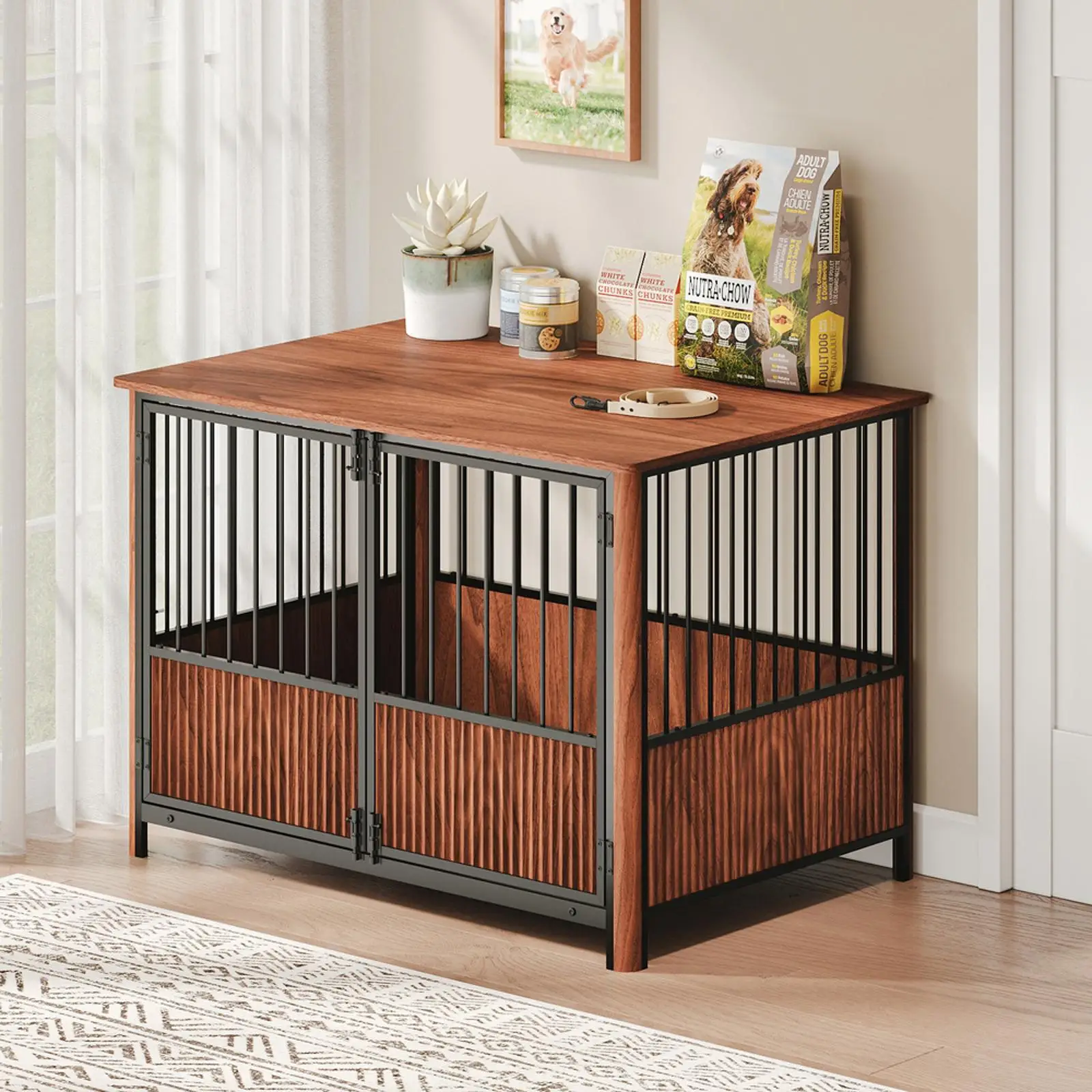 Pens Hutches Walnut Furniture Dog Cage Large Medium Pet House Decorative Indoor Crate Table for Bedroom