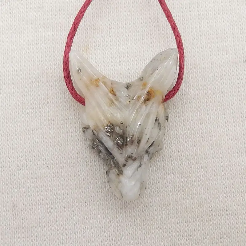 Natural Stone Pyrite Carved Animal Wolf Head Pendant Bead 24x16x9mm 3g Fashion Jewelry Necklace Accessories