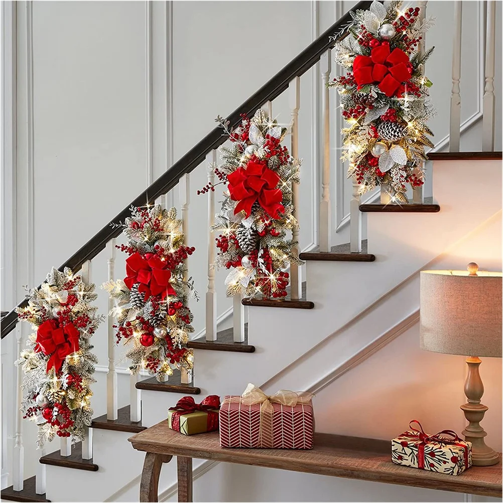 

Pre-Lit Artificial Christmas Teardrop Lights 60X30Cm Decorated Berry Clusters Frosted Branches Collection Xmas Wall