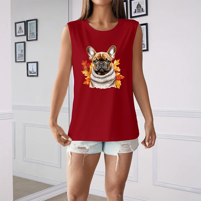 

Women's Summer Animal Dog Print Loose Large Breathable and Comfortable Sleeveless Tank Top T-shirt Korean Fashion Clothing