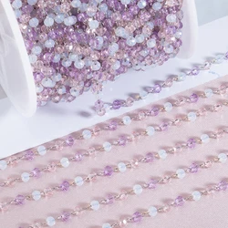 Purple Crystal Stone Beads Stainless Steel Chain for DIY Jewelry Making, 1 Meter (Purple)