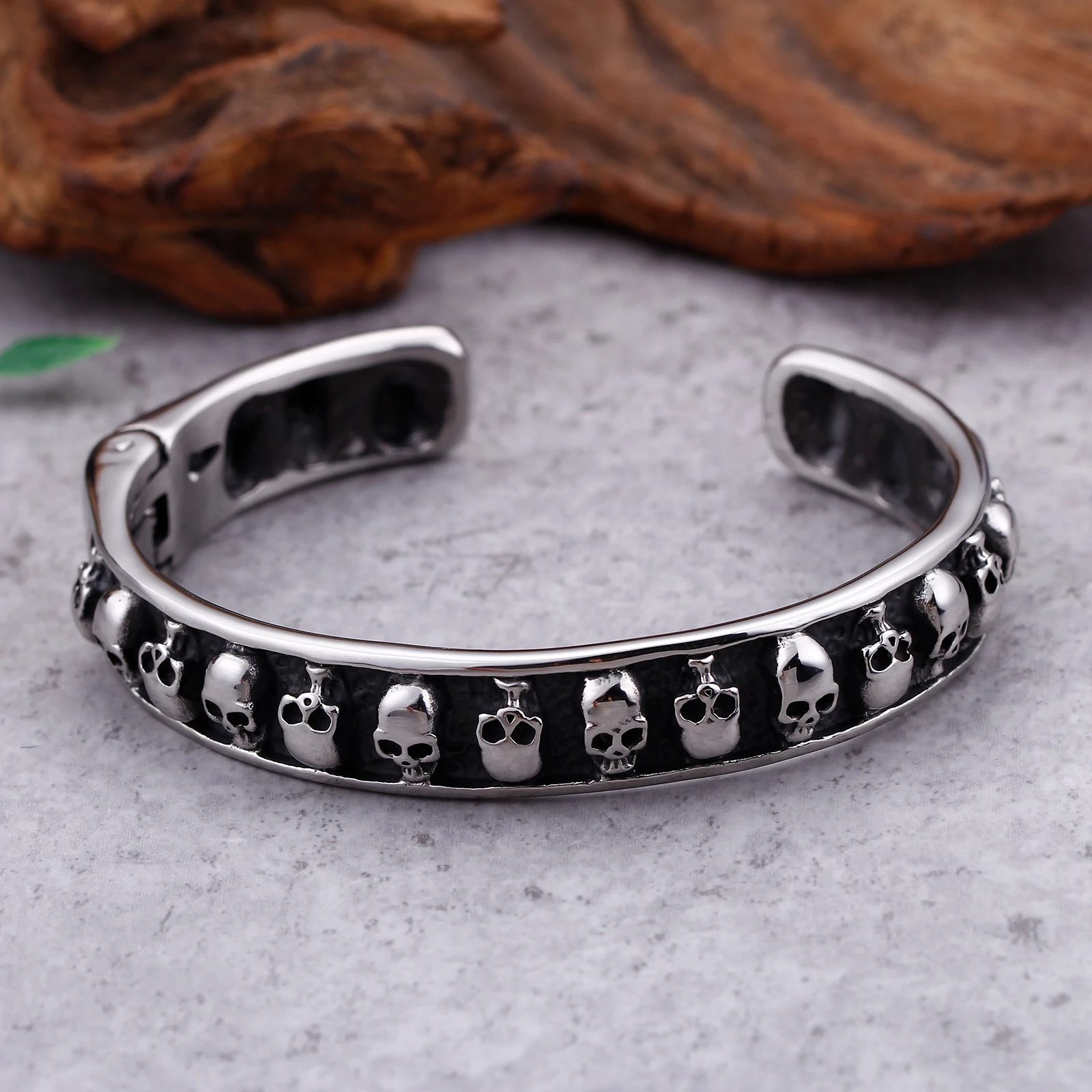 10mm Skull Ghost Head Bangle Men 316L Stainless Steel 3