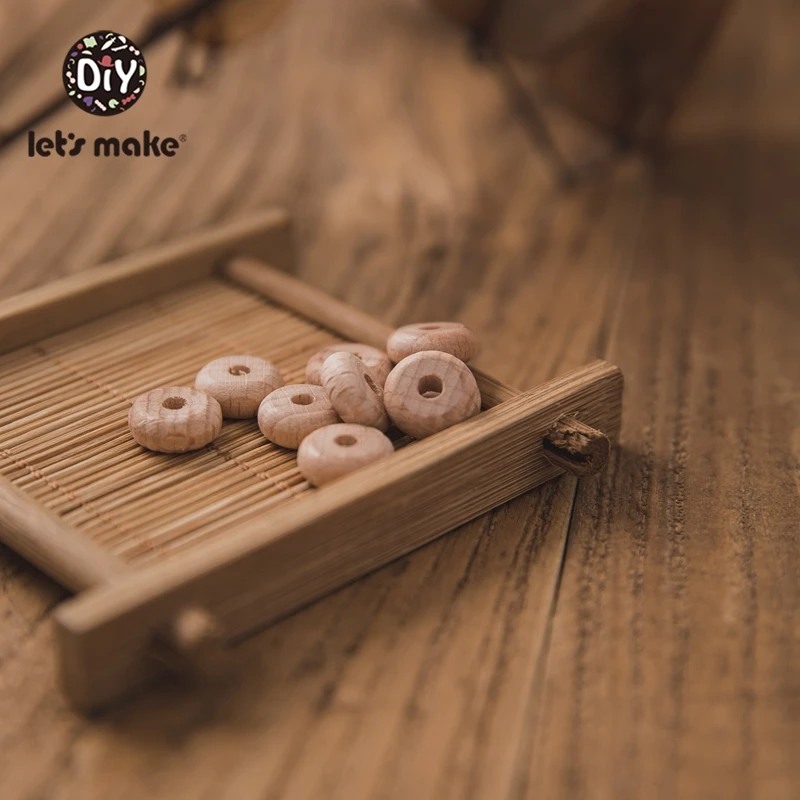Lassen Sie uns 50 stücke 10mm Buche Abakus Perlen Holz Perlen Halskette DIY Lebensmittel qualität Baby Beißring Perlen Nippel Kette Zubehör machen – Detail 7