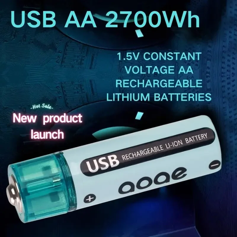 USB 충전식 리튬 이온 배터리, 리모컨 마우스, 소형 선풍기 전기 장난감 배터리, 대용량, AA 1.5V 배터리, 2700mAh