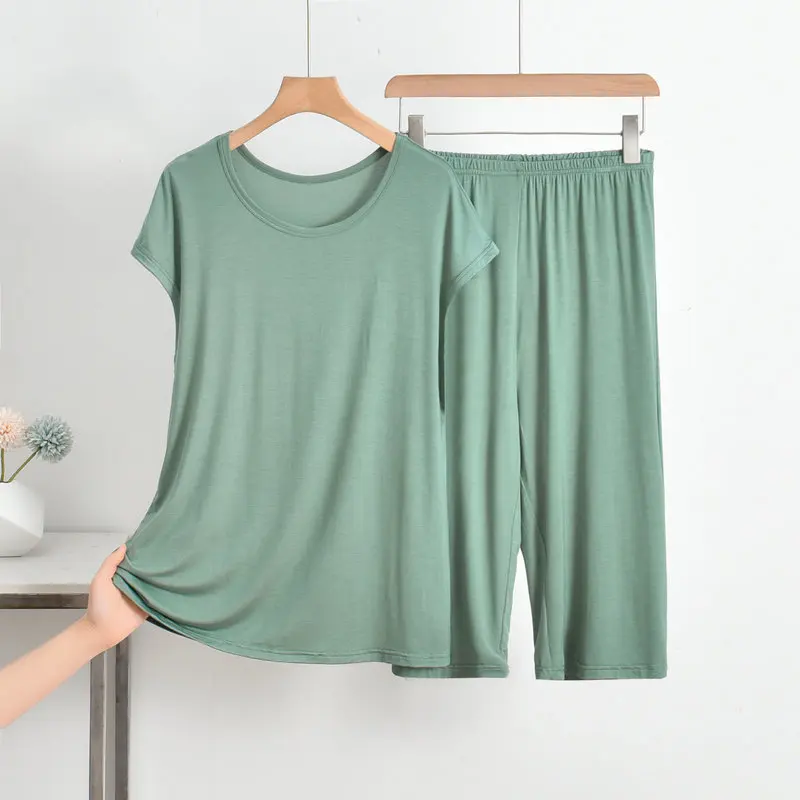Women Pajamas Set Women Pajama Suit Fdfklak Summer Pijamas For Women Modal Sleeveless Thin O-Neck Pullover Pajamas Set Solid Color Loose 6XL New Home Suit