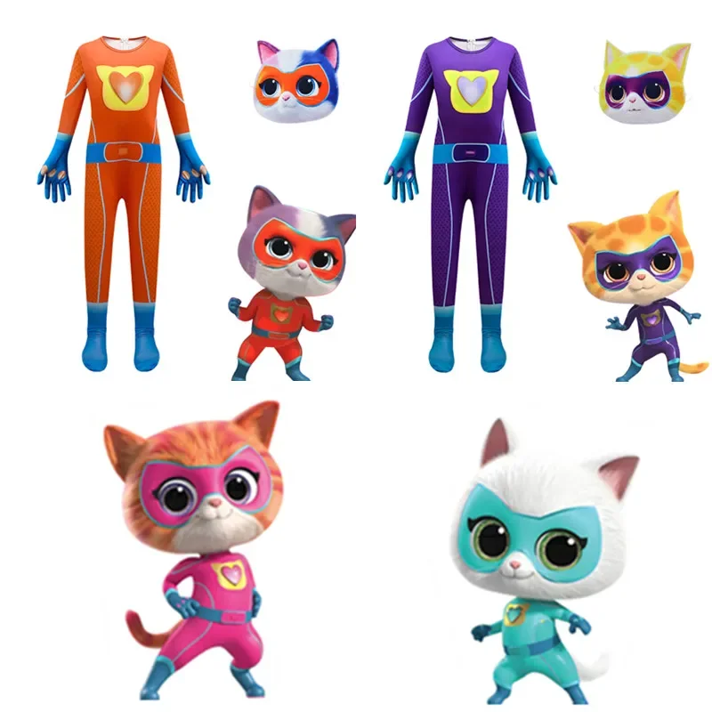 Ragazzi Ragazze Superkitties Cosplay Fancy Carnival Compleanno Vestiti Maschera Halloween Anime Super Cat Costumi Per Bambini Tute