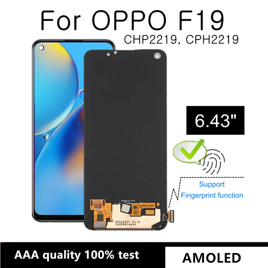 

6.43" AMOLED For OPPO F19 CHP2219 LCD Display Touch Digitizer Screen Assembly For OPPO F19 CPH2219 LCD