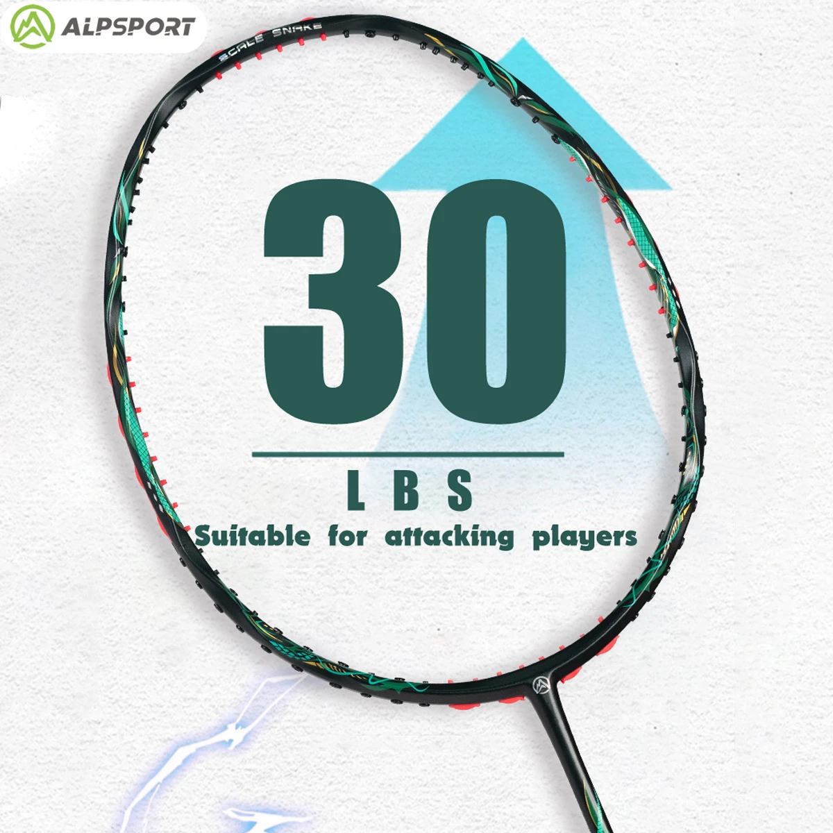 ALPSPORT V5-Snake Pro Badminton Racket-5U/G6 30LBS Carbon Fiber Wave Frame Lightweight Offensive Racquet USA badminton racket
