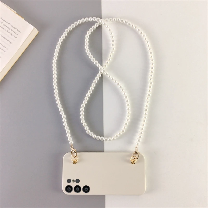 Luxury Pearl Crossbody Lanyard Chain Soft Case with Necklace Silicone TPU Cover